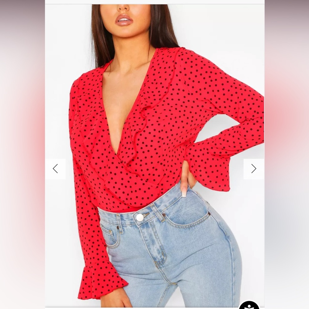 Boohoo POLKA DOT FRILL BODYSUIT size 10 US